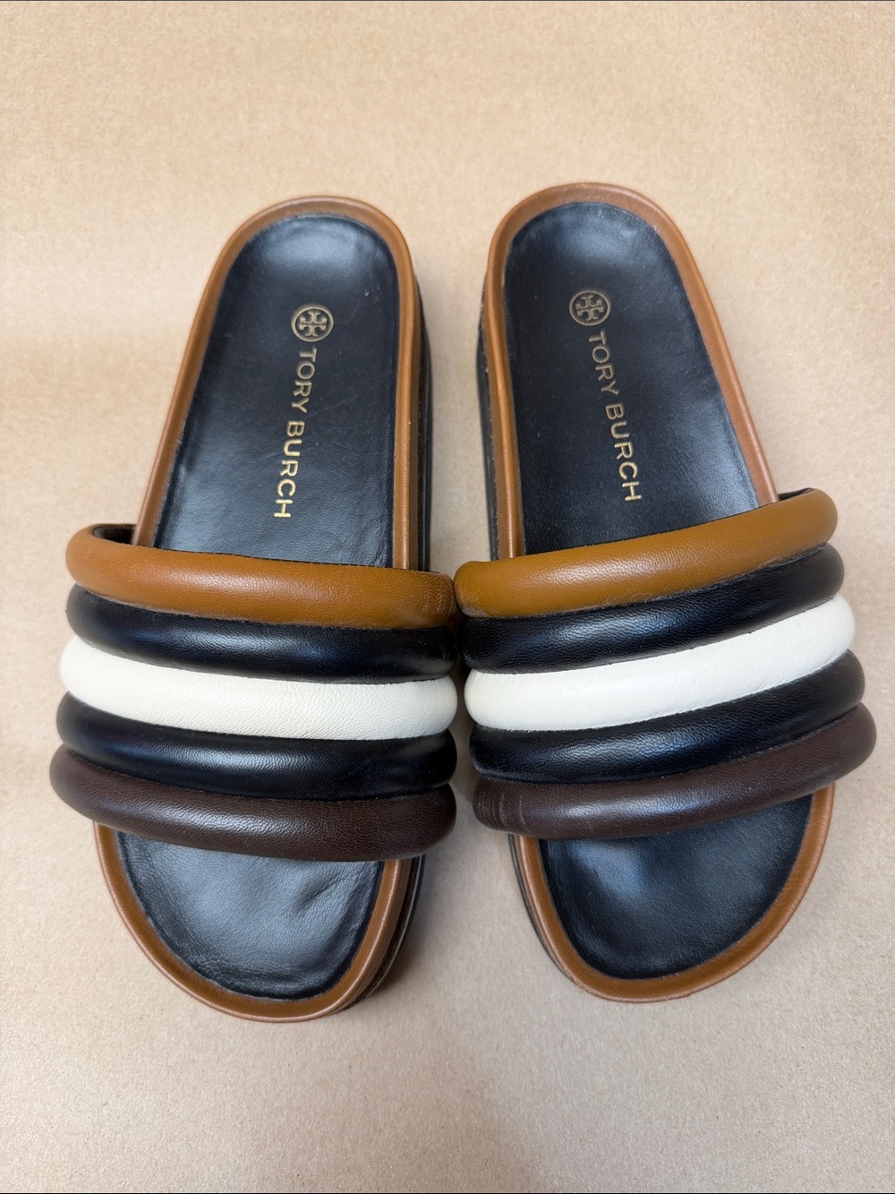 Tory Burch Multicolor Padded Leather Slide Sandals